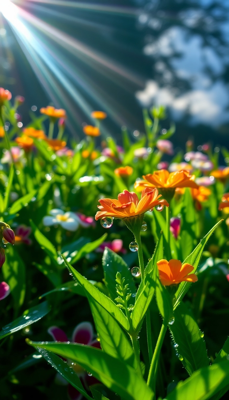 Free AI Spring Rain Garden iPhone Sophisticated Background